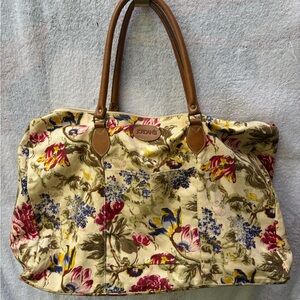 Jordan Floral Canvas Tote with Brown Handles